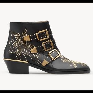 NWT Chloe Susanna Boots - Black/Gold Leather